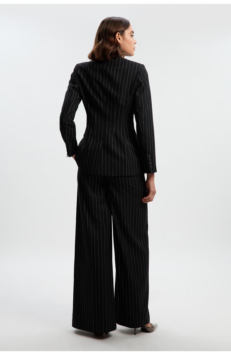 Karen Millen Pinstripe Wide Leg Tailored Trouser, Alternate, color, Black
