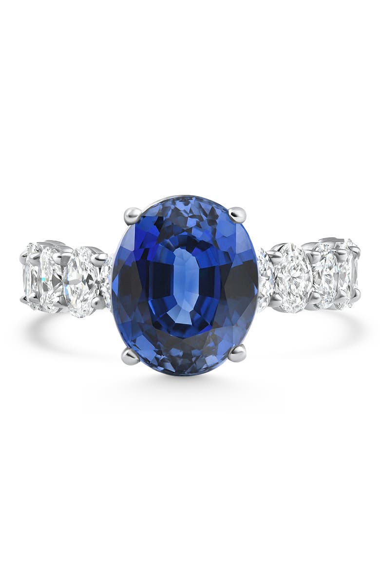 7 1/2Ct Oval Blue Sapphire Diamond Engagement Ring 14k Gold Lab Grown, Main, color, 14k White Gold