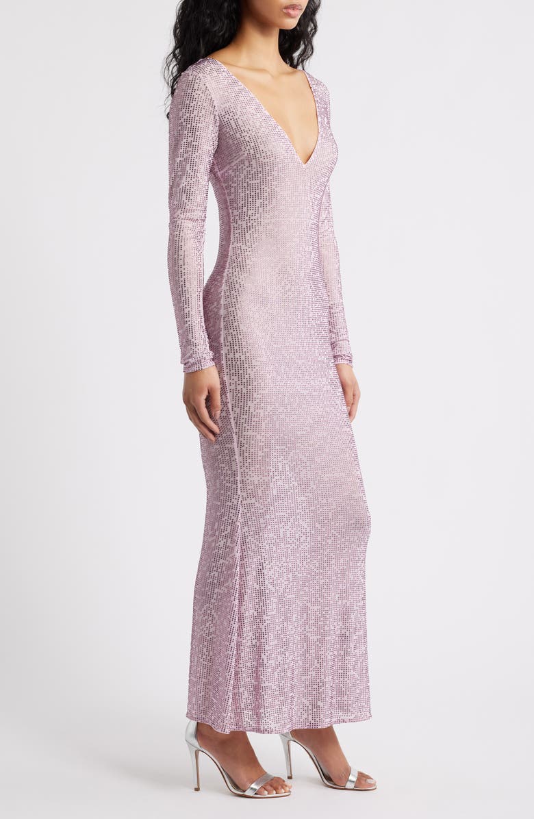 LoveShackFancy Belinda Crystal Long Sleeve Maxi Dress, Alternate, color, Lilac Snow