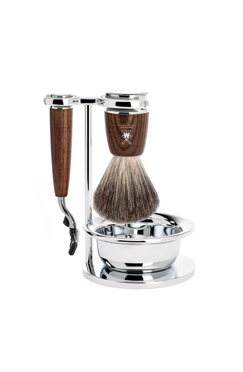 MÜHLE Rytmo Steamed Ash 4-Piece Pure Badger & Mach-3 Shaving Set, Main, color, Steamed Ash
