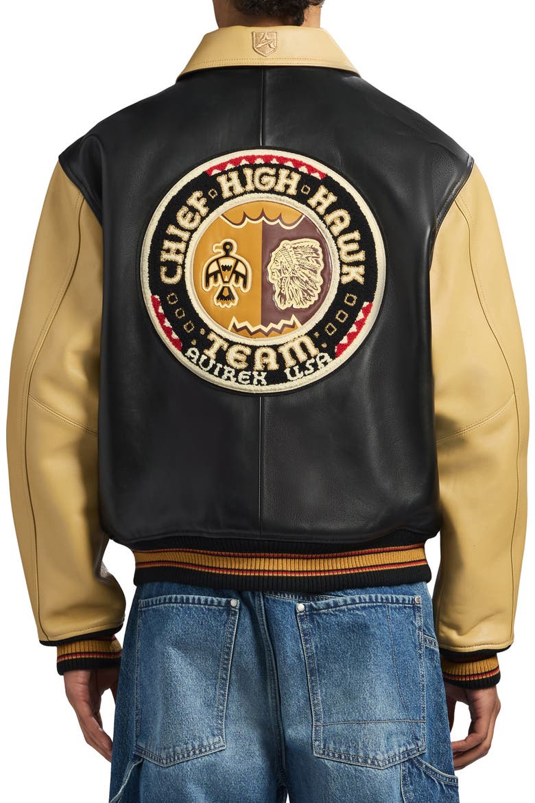 Chief High Hawk Leather Varsity Jacket, Alternate, color, BLACK