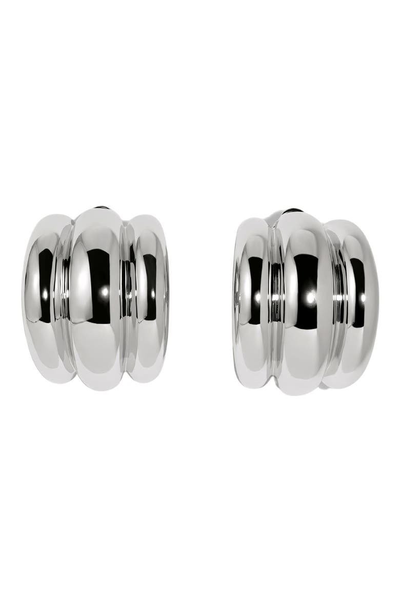 Elsa Shield Half Hoop Earrings, Main, color, SILVER