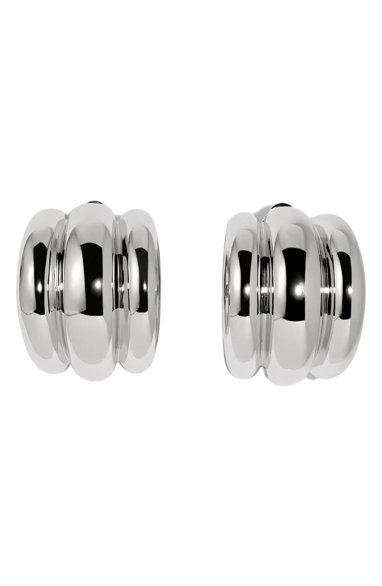 LILI CLASPE Elsa Shield Half Hoop Earrings, Main, color, Silver