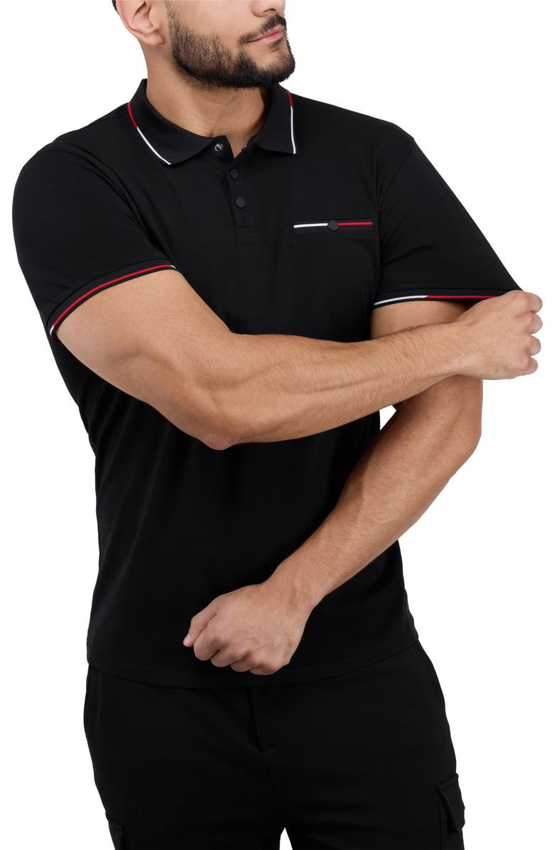 XRAY Jacquard Rib Collar Polo, Alternate, color, Black/ Red