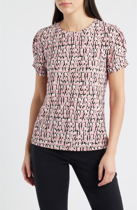 Print Pleat Short Sleeve Top (Regular & Petite)