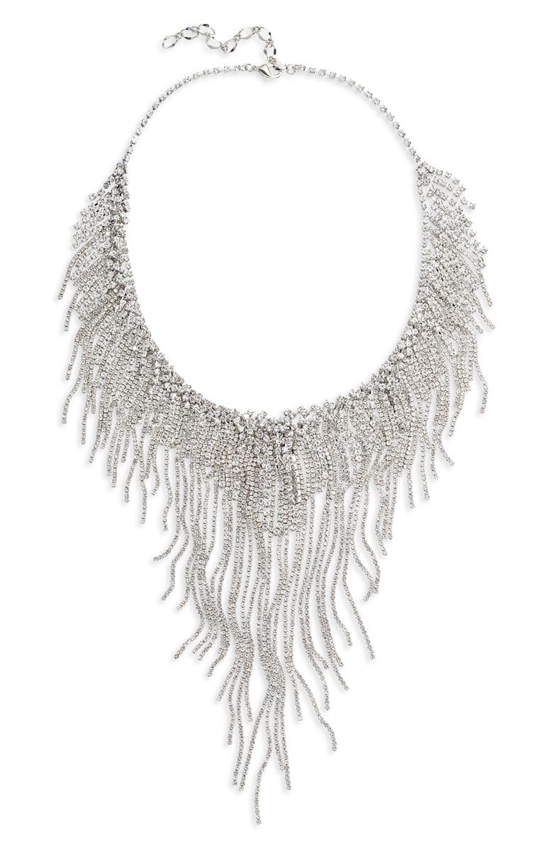 CRISTABELLE Drama Crystal Fringe Frontal Necklace, Main, color,
