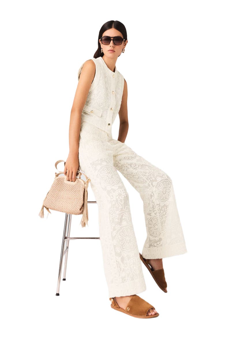 Guipure lace trousers, Alternate, color, Ecru