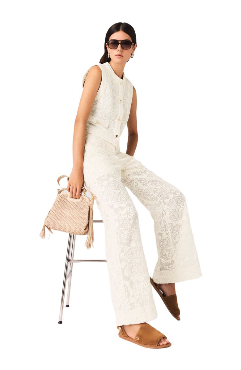 maje Guipure lace trousers, Alternate, color, Ecru