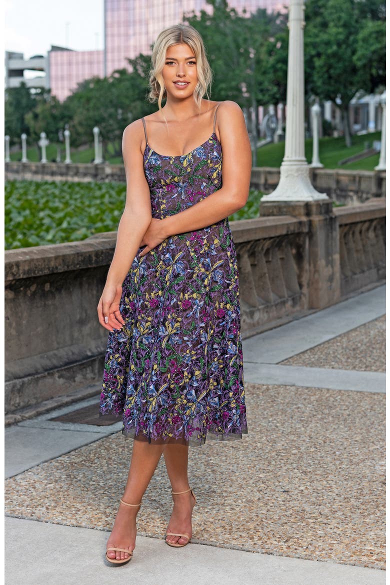 Uma Embroidered Fit & Flare Dress, Alternate, color, AMETHYST MULTI