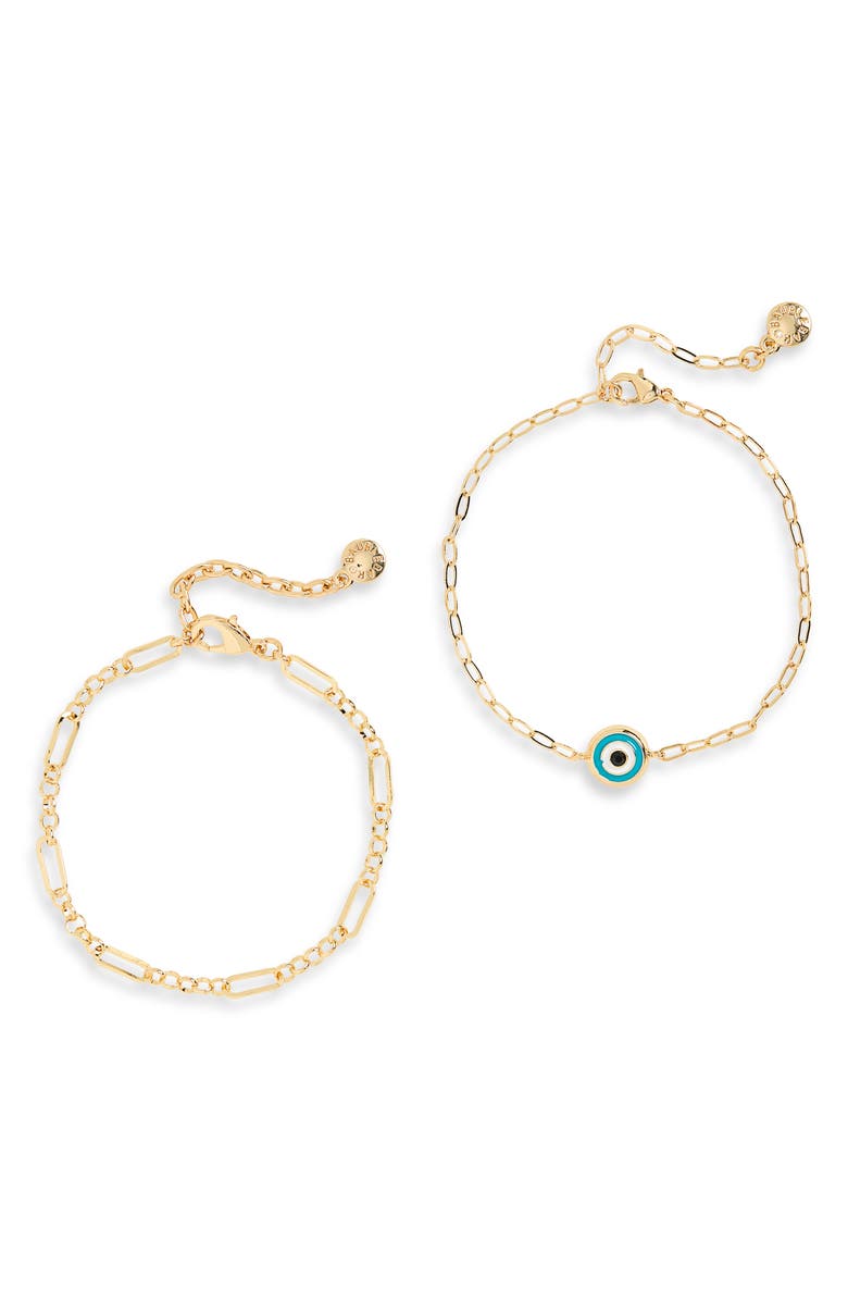 BaubleBar Stay Protected Set of 2 Evil Eye & Chain Bracelets, Alternate, color, Turquoise