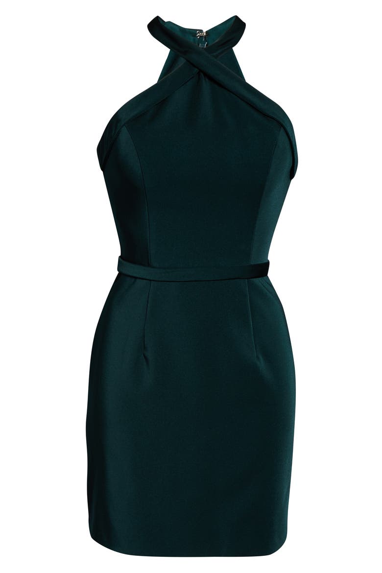 Crisscross Neck Satin Twill Cocktail Dress, Alternate, color, HUNTER GREEN