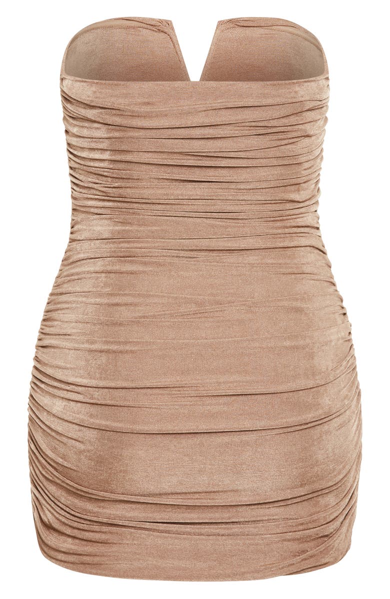 City Chic Iris Ruched Strapless Minidress, Alternate, color, Taupe
