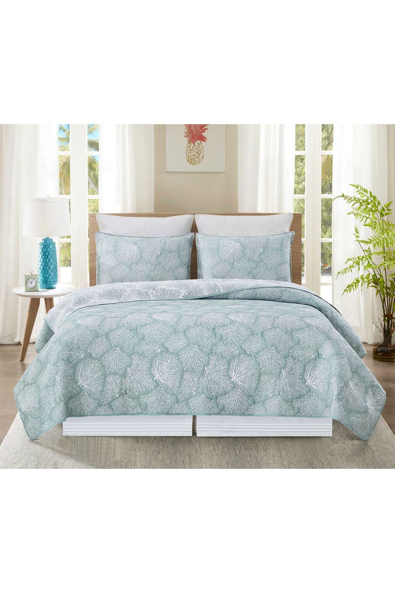 Seafoam Coral Jaquard Coverlet Set, Alternate, color, Blue