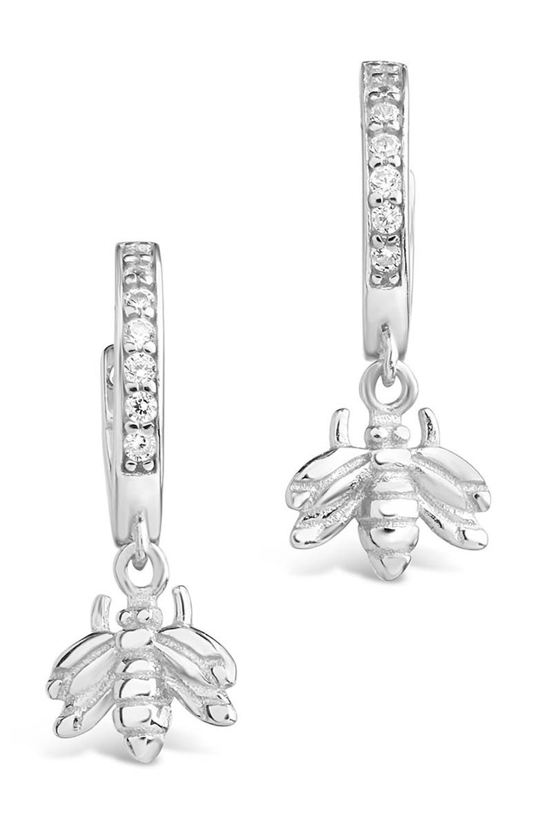 Sterling Forever Sterling Silver CZ Bee Micro Hoop Earrings, Alternate, color, 