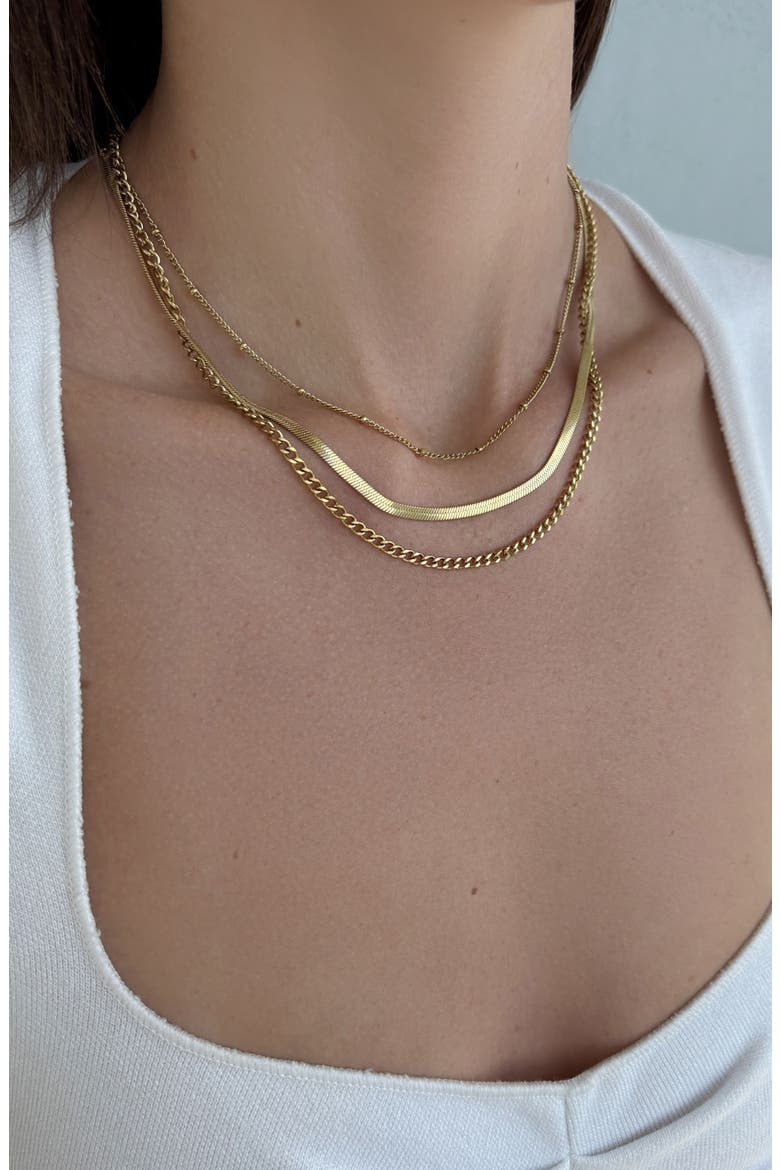 18k Gold Plated Set of 3 Layered Necklaces, Alternate, color, GOLD