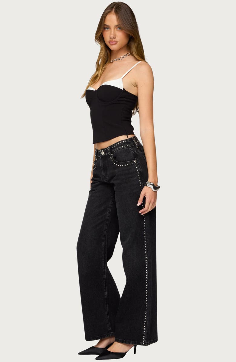 EDIKTED Contrast Peekaboo Camisole, Alternate, color, Black-And-White