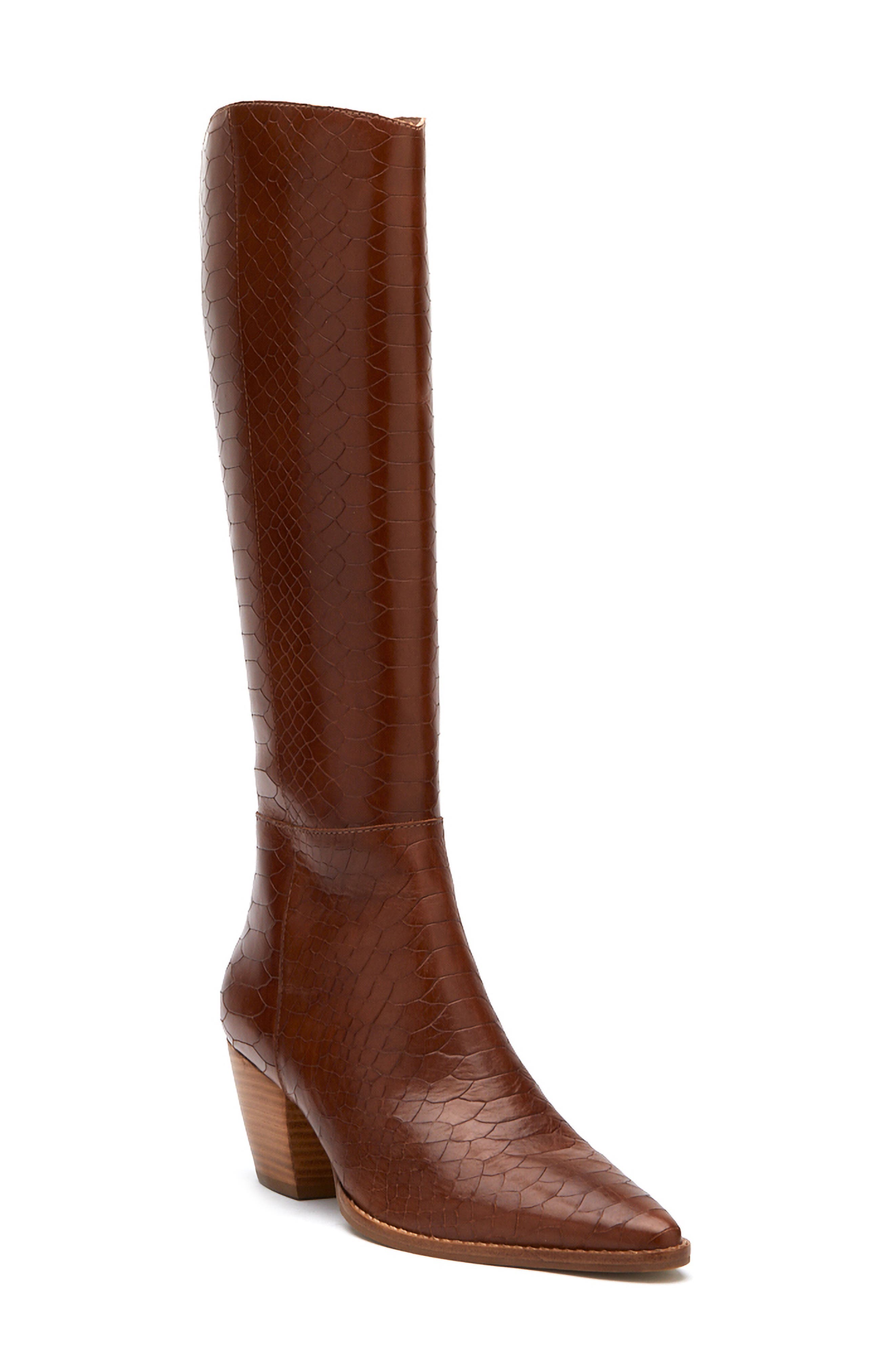 Bruna Knee High Boot, Main, color, TOBACCO CROC