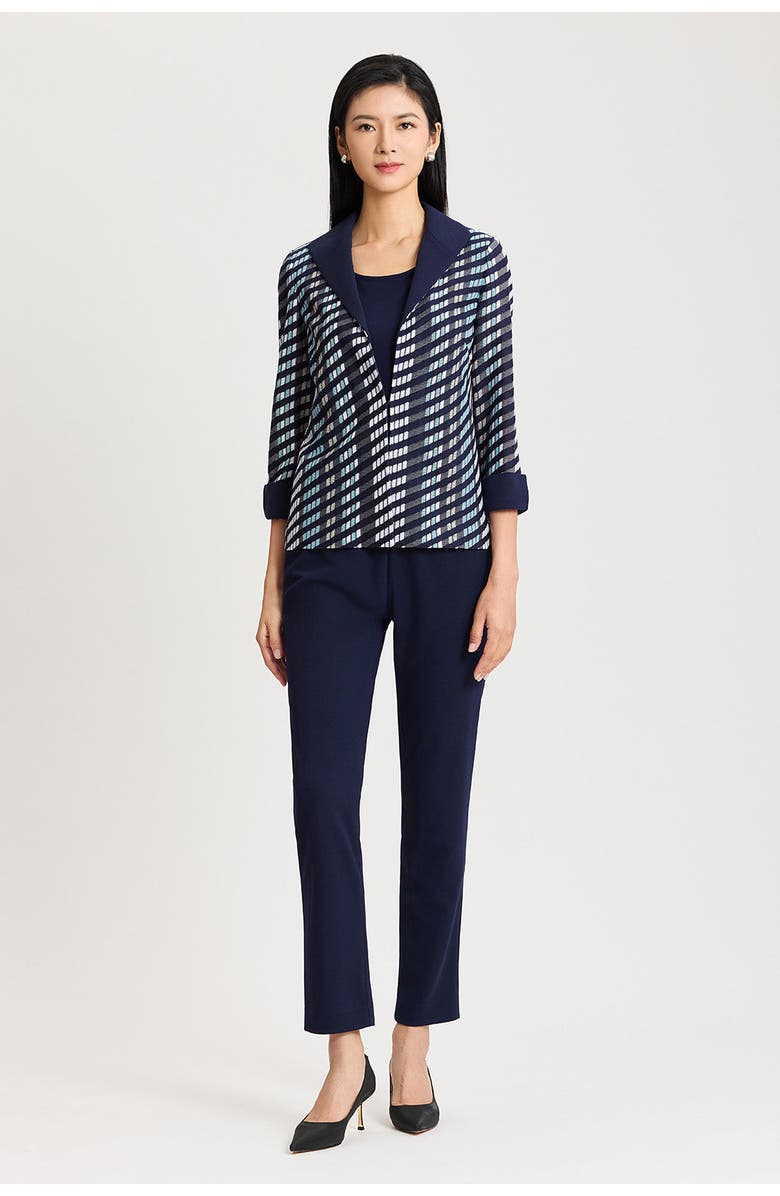 Ming Wang Heritage Mixed-Media Wing Collar Jacket, Alternate, color, Indigo/Limestone/Serene/White