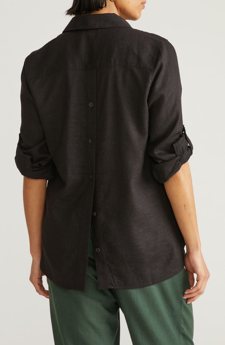 Universal Standard Button Back Linen Blend Polo, Alternate, color, Black