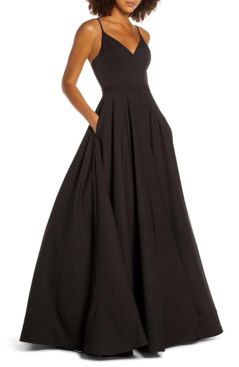 Mac Duggal V-Neck Crepe Ballgown, Main, color,