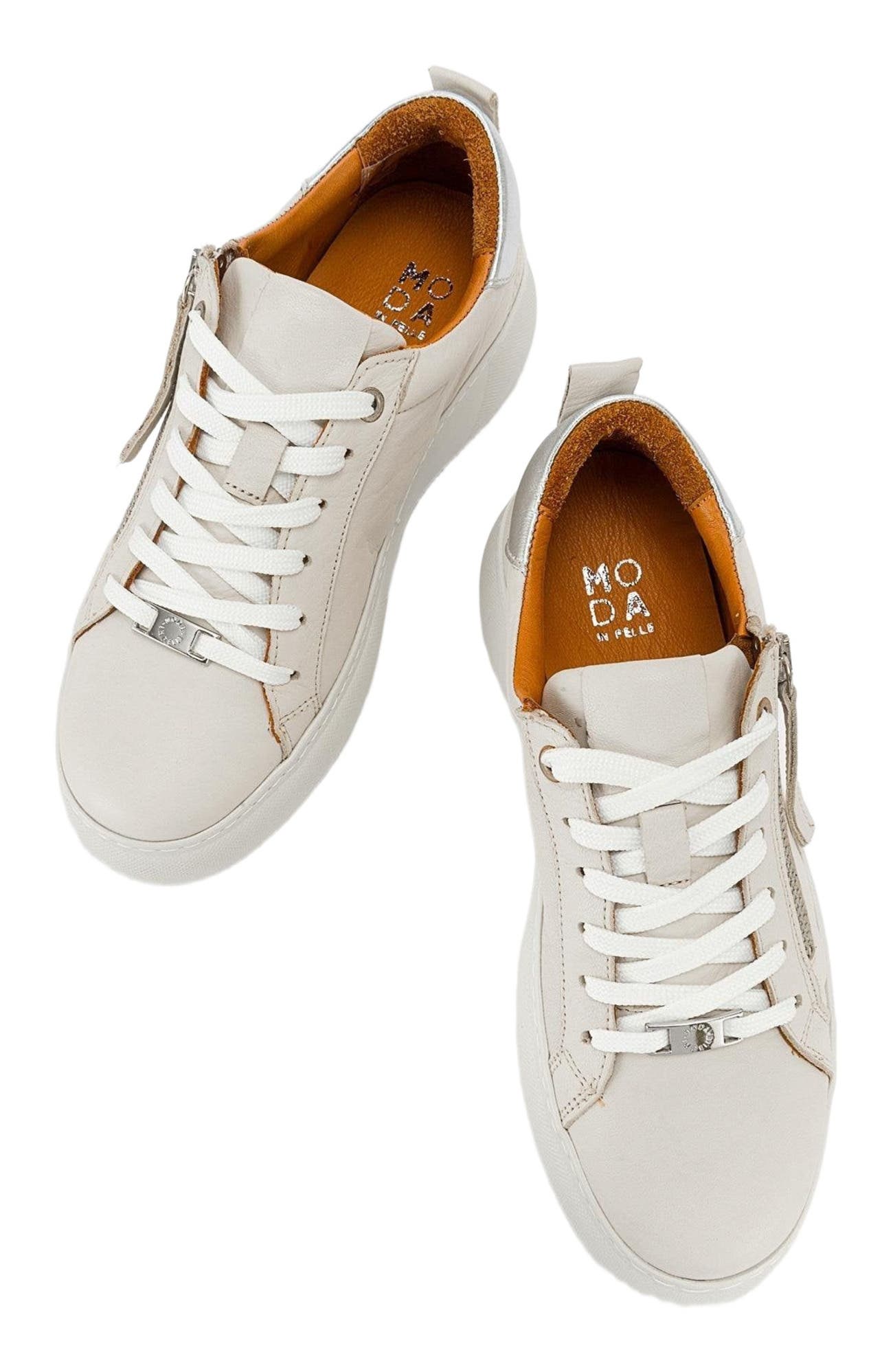 Forever & Always Shoes Allie Leather Zip Sneaker, Alternate, color, Beige Leather