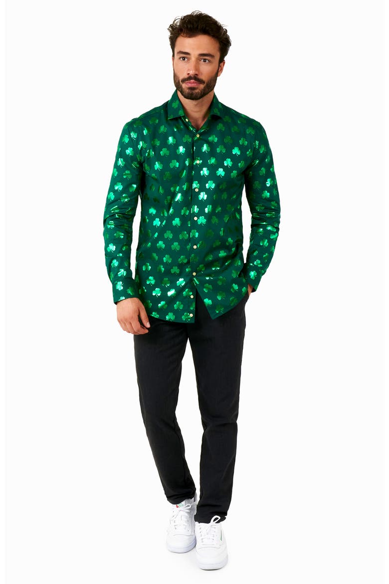 Foil Shamrock Dress Shirt, Alternate, color, GREEN