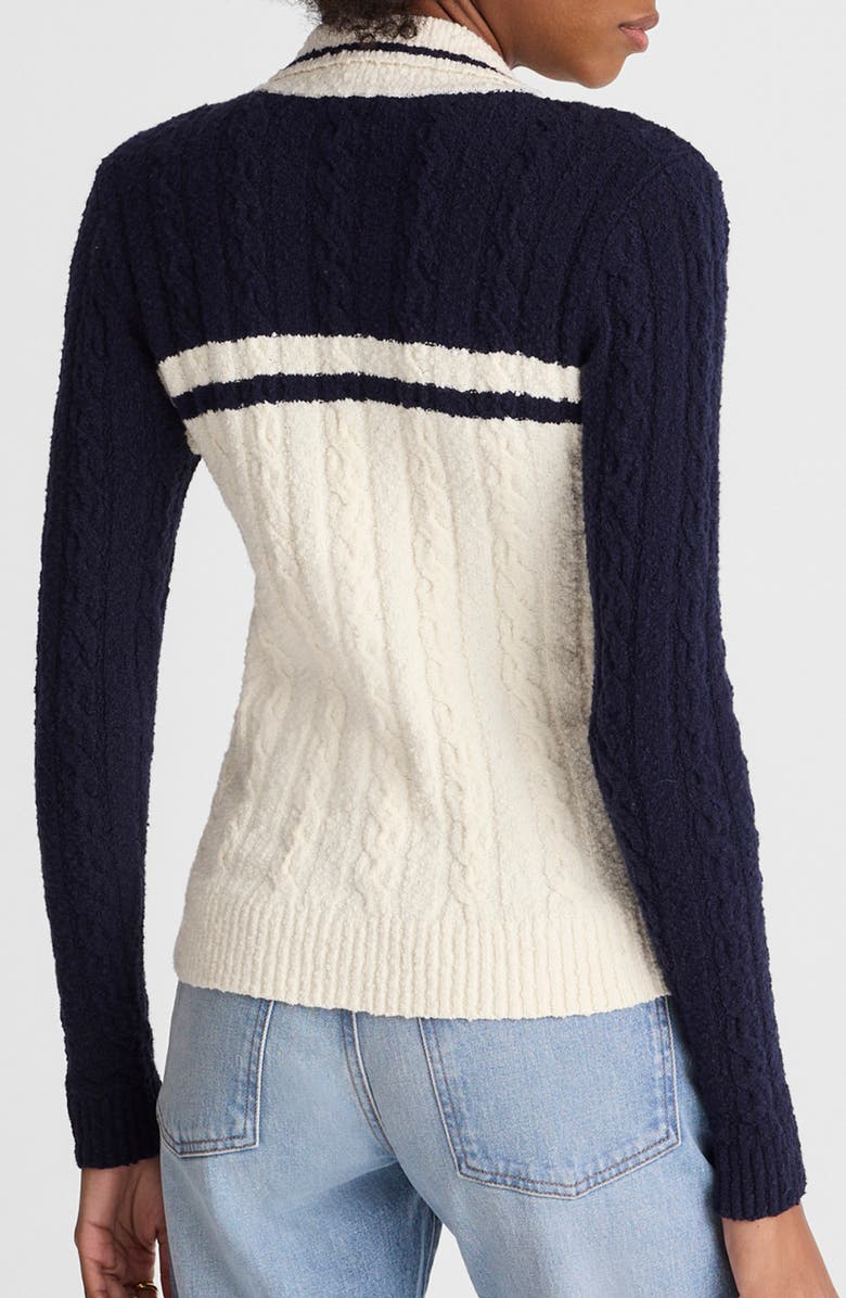 Madewell Colorblock Cable Knit Zip Cardigan, Alternate, color, Navy And Ivory Colorblock
