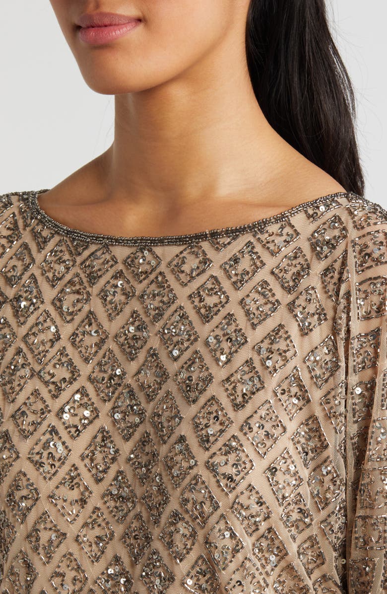 Pisarro Nights Diamond Motif Mesh Blouson Gown, Alternate, color, Rose