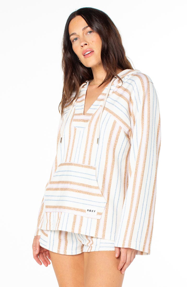 Roxy Wild & Free Stripe Pullover Hoodie, Alternate, color, Egret