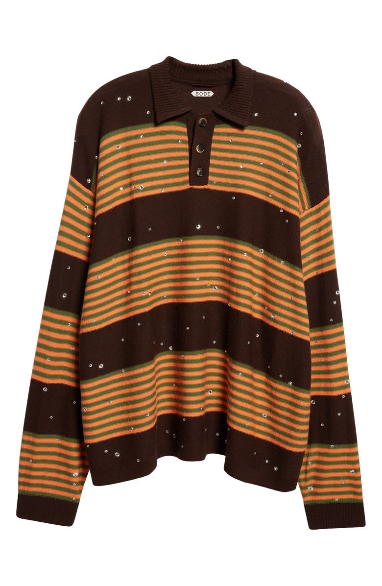 Bode Crystal Embellished Stripe Merino Wool Polo Sweater, Alternate, color, 