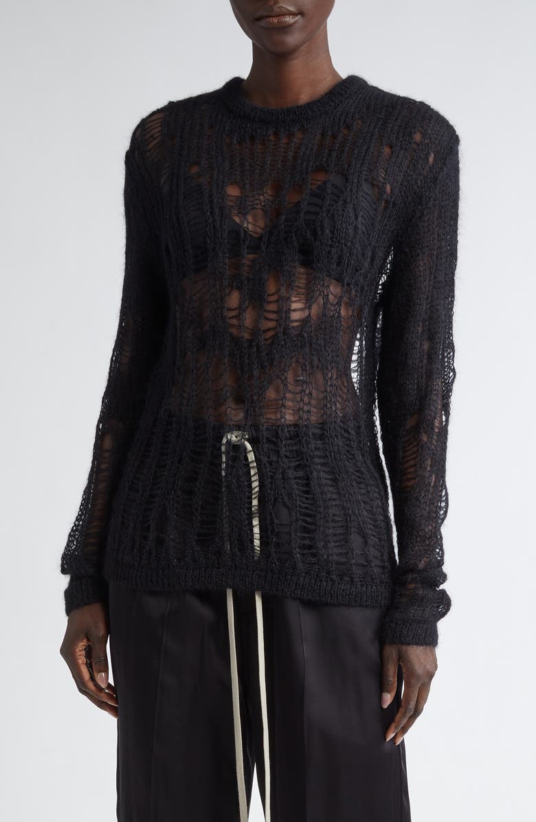 Rick Owens Maglia Biker Distressed Mohair & Wool Blend Sweater, Main, color, 