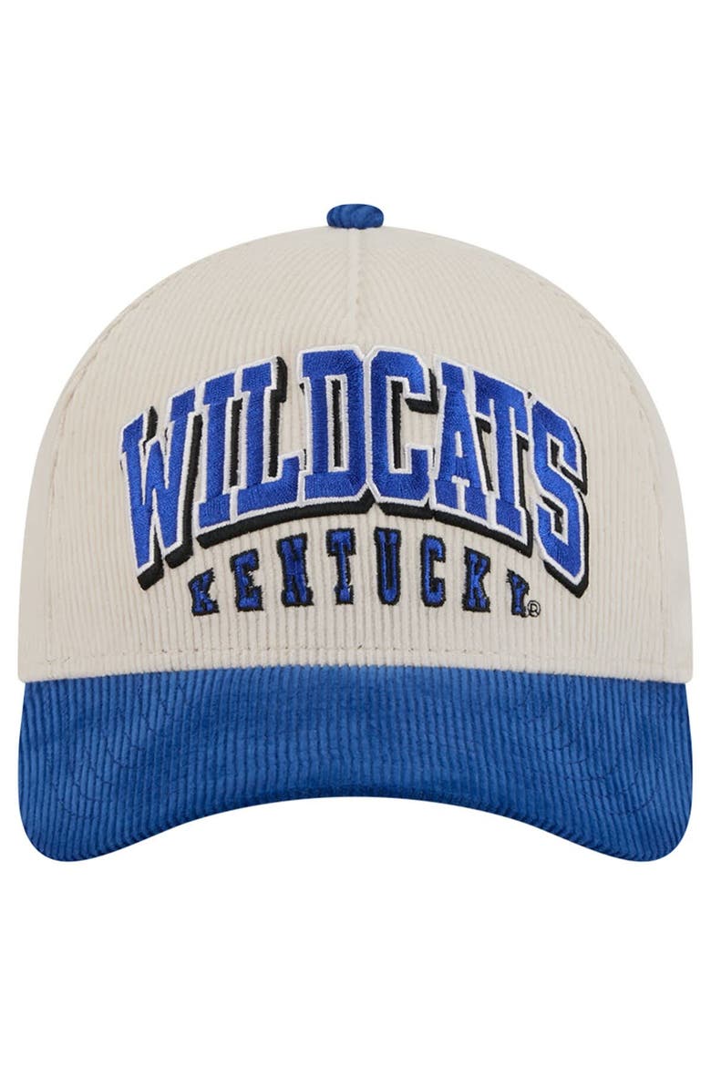 Men's New Era Royal/Cream Kentucky Wildcats Arch Two-Tone Corduroy 9FORTY A-Frame Adjustable Hat, Alternate, color, Royal