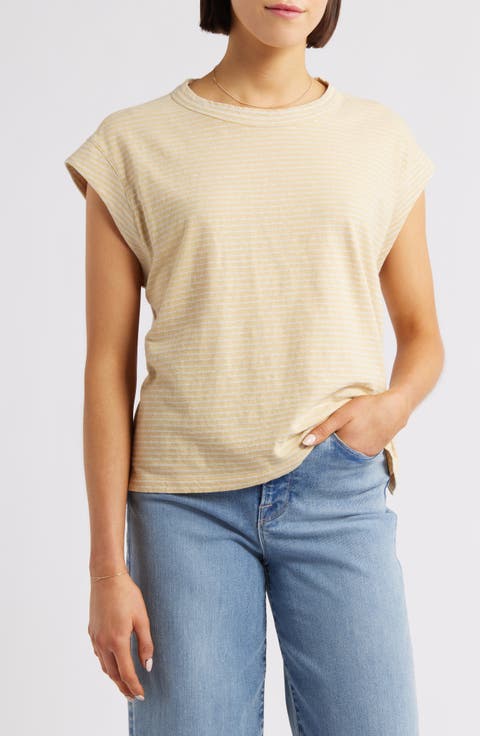 Stripe Boxy Cotton & Linen Muscle T-Shirt