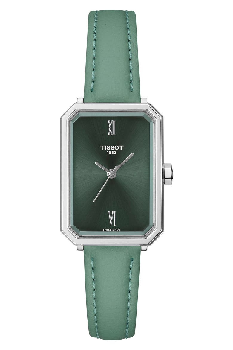 SRV Leather Strap Watch, 21.8mm, Main, color, GREEN