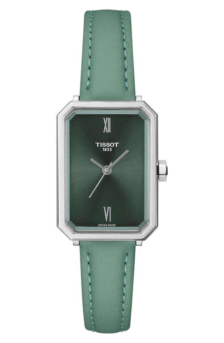 Tissot SRV Leather Strap Watch, 21.8mm, Main, color, Green