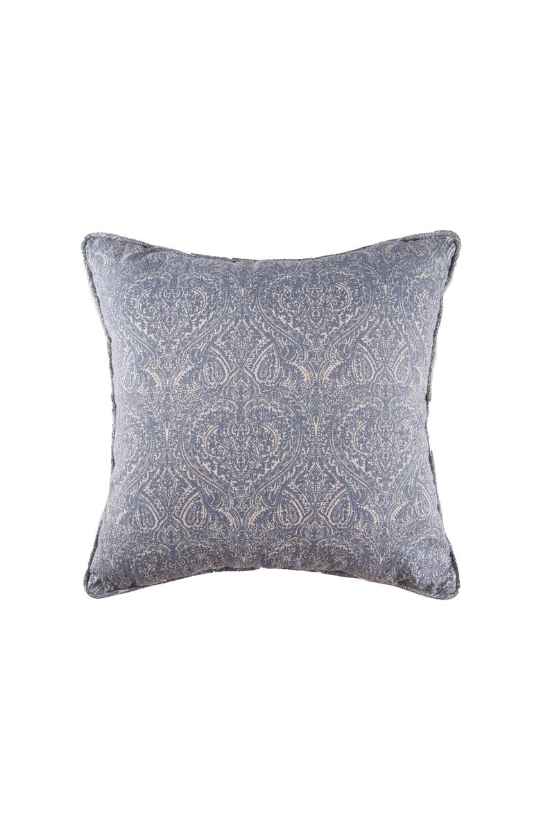 carol & frank Desiree Damask Blue Cotton Decor Throw Pillow, 18" x 18", Main, color, Blue