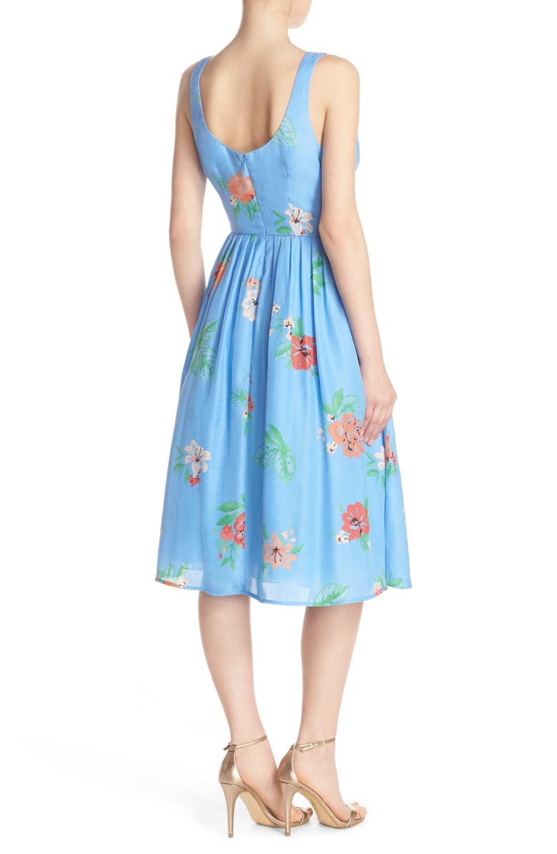 BB Dakota by Steve Madden BB Dakota 'Heleen' Floral Print Fit & Flare Midi Dress, Alternate, color, 