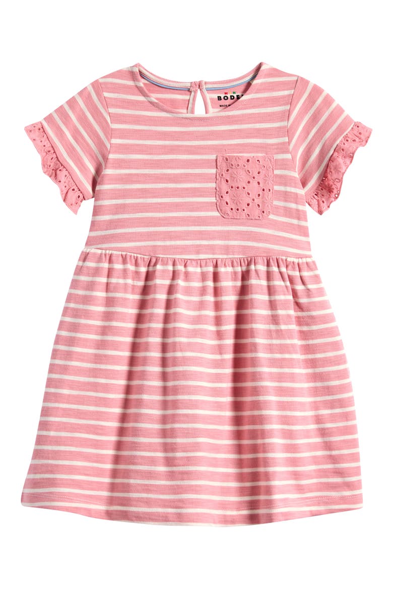 Kids' Eyelet Pocket Cotton Jersey Dress, Main, color, ALMOND PINK STRIPE