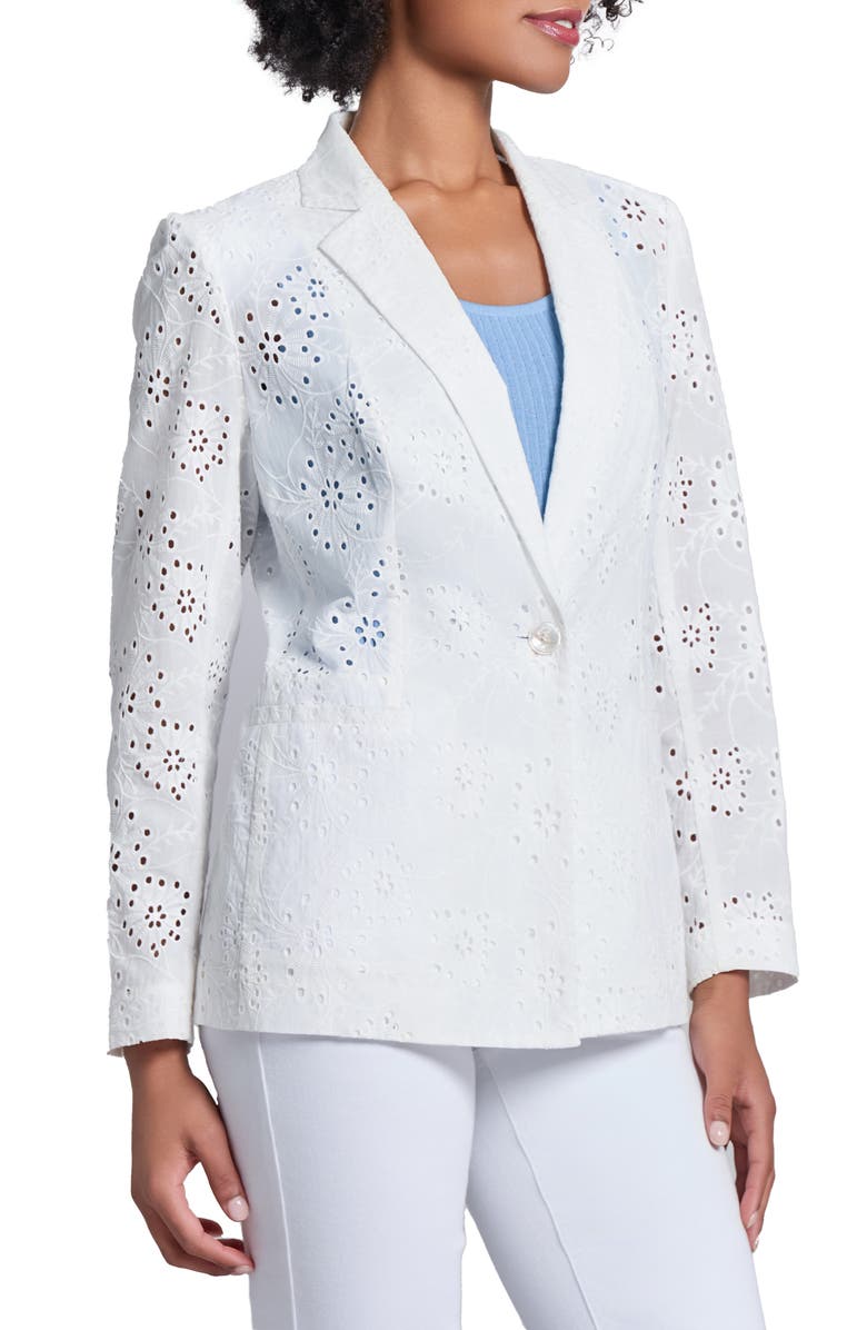 Jones New York Eyelet Embroidery One-Button Blazer, Alternate, color, 