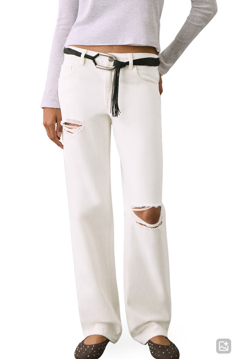 Ripped Low Rise Straight Leg Jeans, Main, color, OFF WHITE