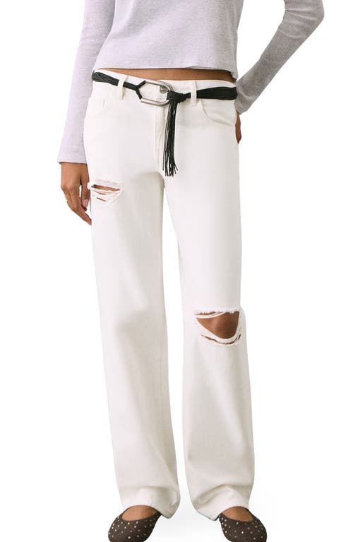 Mango Teen Ripped Low Rise Straight Leg Jeans In White