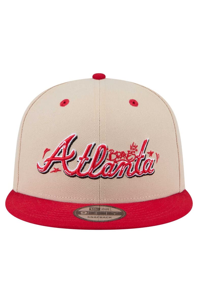 New Era Men's New Era  Cream/Red Atlanta Braves Team Art 9FIFTY Snapback Hat, Alternate, color, 