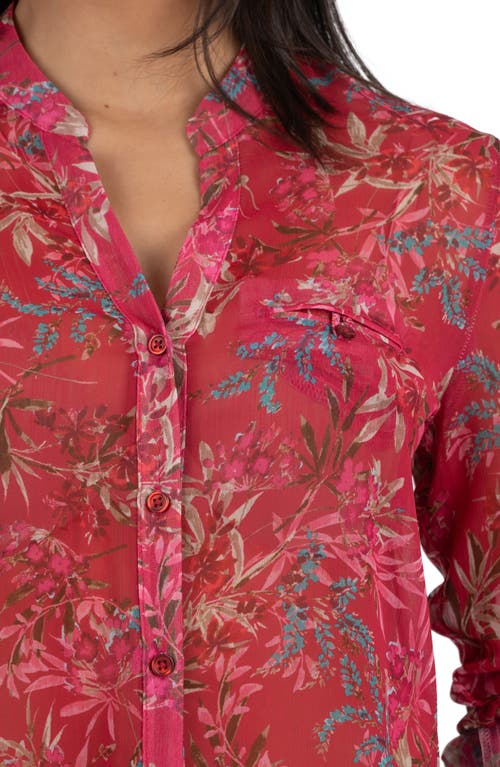 Kut From The Kloth Jasmine Chiffon Button-up Shirt In Ribeira Magenta Tan