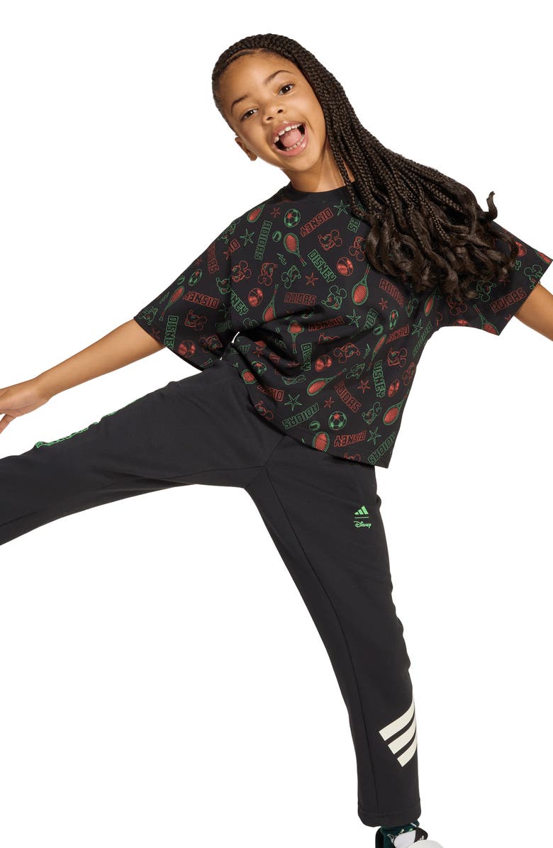 adidas Originals x Disney Oversize Allover Print T-Shirt, Alternate, color, Black/Impact Orange/Lime Burst