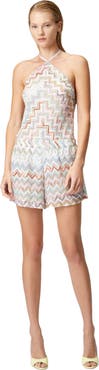 Missoni Short Jumpsuit With 3d Zig Zag Lamé And Halter Neckline