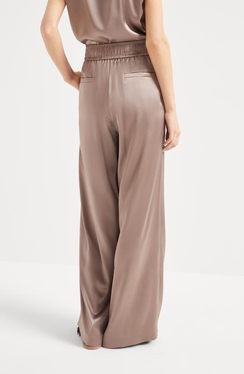 Brunello Cucinelli Stretch-silk Satin Track Trousers In Cocoa