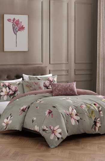 5-Piece Purple Lilies Reversible Comforter Set
