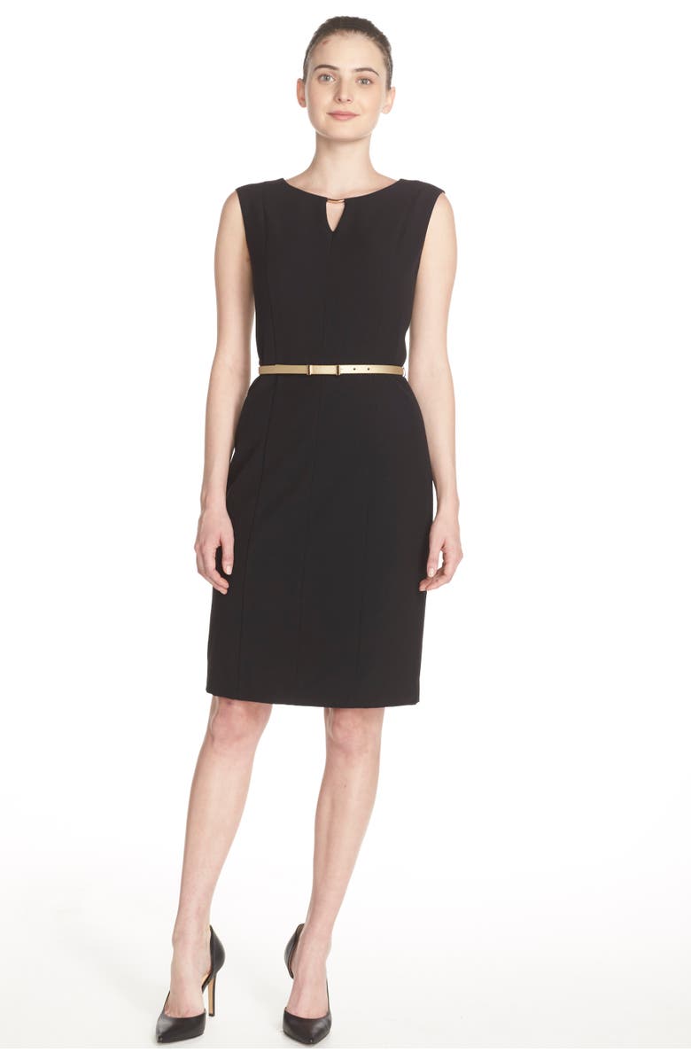 Ellen Tracy Belted Sheath Dress, Alternate, color, Black
