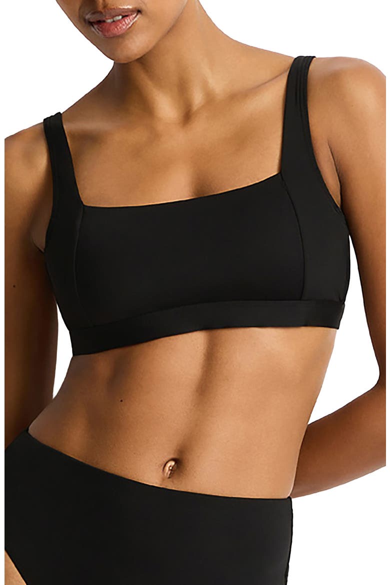 Square Neck Bralette Bikini Top, Main, color, BLACK