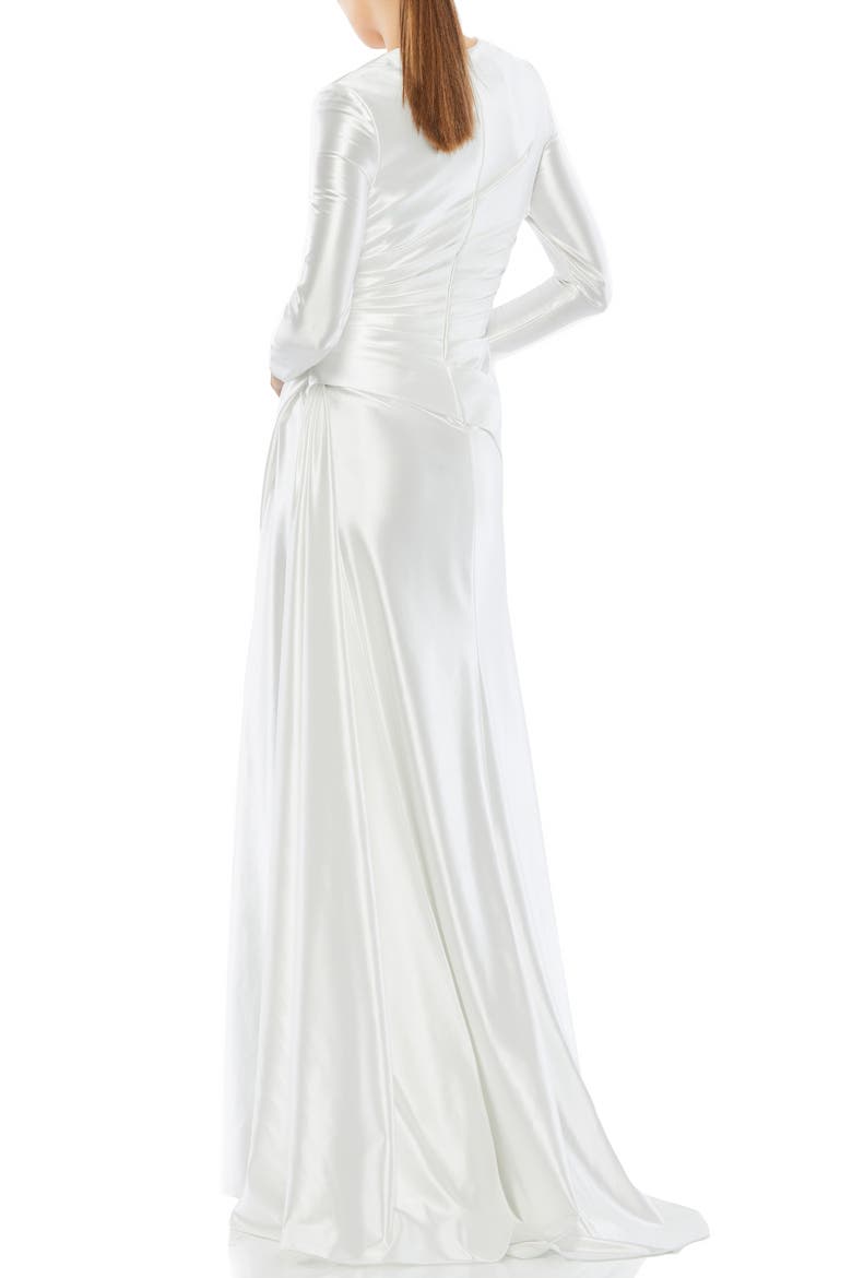 Plunge Long Sleeve Satin Gown, Alternate, color, WHITE